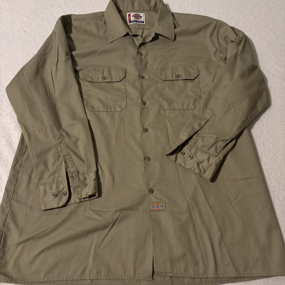 Dickies Mens Long Sleeve Industrial Pocket Work Shirt‎ RN20697 Beige Sz XXL 2XL